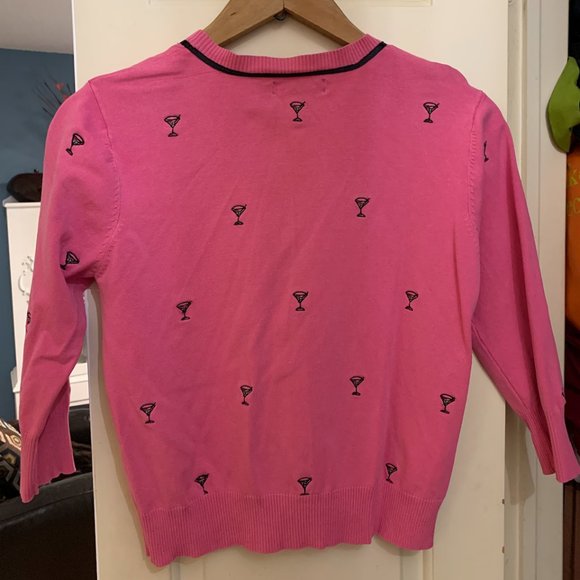 Super Cute & Fun SML Design 1950s-inspired Cardigan with Martini Glass Print - Picture 5 of 6